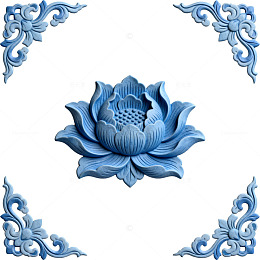 蓝色浮雕莲花装饰图案