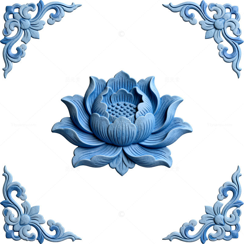 蓝色浮雕莲花装饰图案