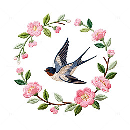 刺绣风格花鸟图案设计素材