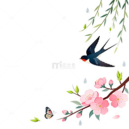 春日樱花燕子蝴蝶插画