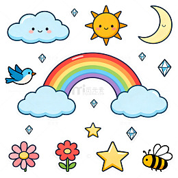 卡通天空元素贴纸设计素材