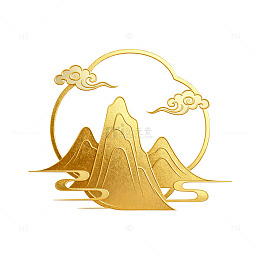 金色山水云纹图案设计