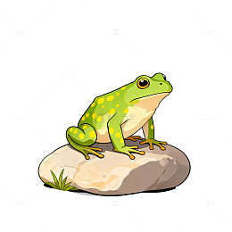 卡通青蛙石头插画素材