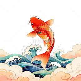 国潮风鲤鱼跃浪插画
