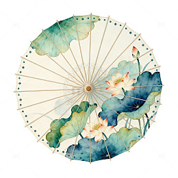 水墨荷花油纸伞图案设计素材