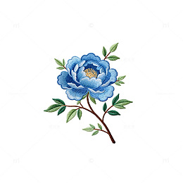 手绘蓝色牡丹插画素材