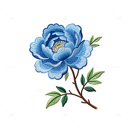 手绘蓝色牡丹花卉插画素材