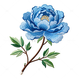 蓝色牡丹插画素材