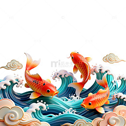 国潮风锦鲤跃浪插画