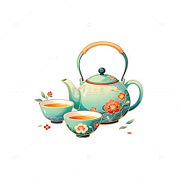 古风茶具插画设计元素