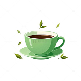 卡通绿茶茶杯插图设计元素