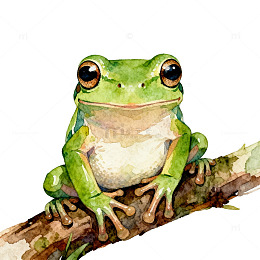 水彩青蛙树枝插画