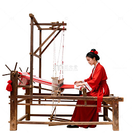 汉服女子织布机传统工艺图