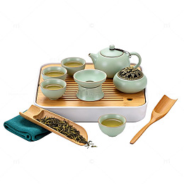 中式茶具泡茶场景插画素材