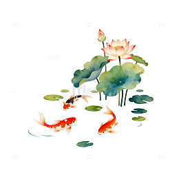 水墨画荷花锦鲤图案元素