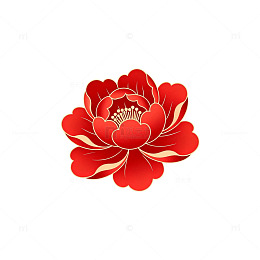 红色牡丹图案装饰元素