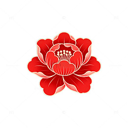 红色剪纸风格花卉图案