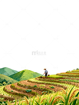 田园风光农民耕作插画