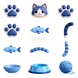 卡通猫咪元素插画设计素材