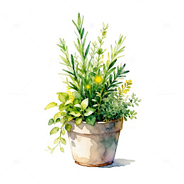 水彩绿植盆栽装饰画