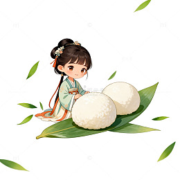 古风女孩与糯米团子插画