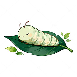 卡通蚕宝宝叶上休息图