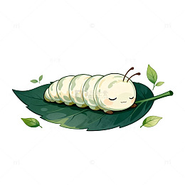 卡通蚕宝宝睡叶