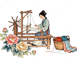 古风女子织布图