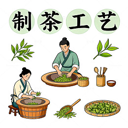 传统制茶工艺矢量插画