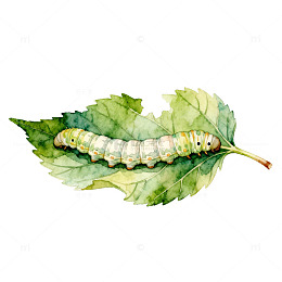 水彩叶虫自然插画素材