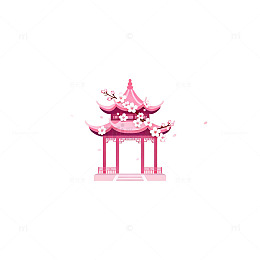 粉红色中国亭子插画