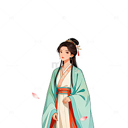 古风女子插画花瓣飘落