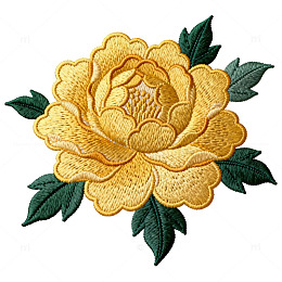 刺绣风格黄色牡丹花图案