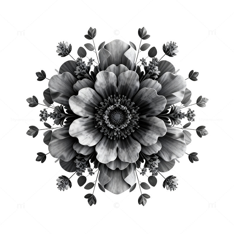 黑白花卉装饰画图案