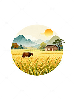 田园风光秋收插画