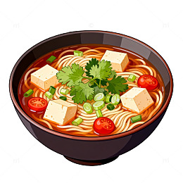 卡通风格豆腐汤面美食插画