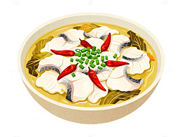 卡通风格酸菜鱼美食插画