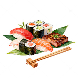 寿司美食插图水彩风格食材绘画