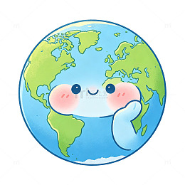软萌微笑捧脸卡通地球元素