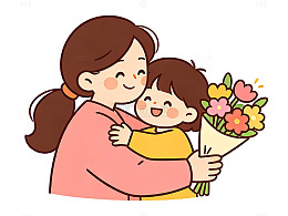 卡通母爱鲜花插画素材