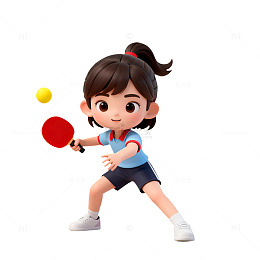 卡通乒乓球运动女孩形象设计素材