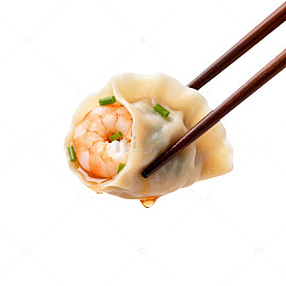 筷子夹虾仁饺美食