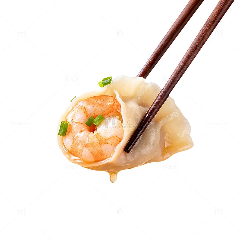 筷子夹虾仁饺子美食