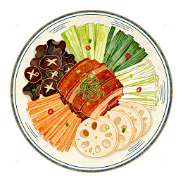 水彩风格美食拼盘插画