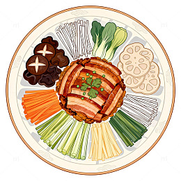 手绘中式美食盘中餐