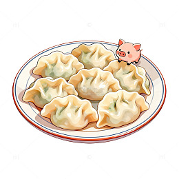 卡通饺子美食插画设计元素
