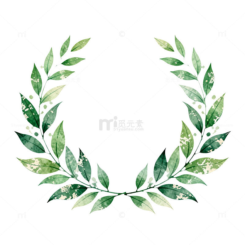 绿色植物花环水彩画