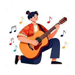 动漫吉他演奏插画设计素材