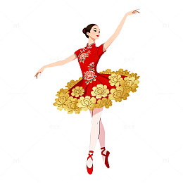 芭蕾舞女红色旗袍图案素材
