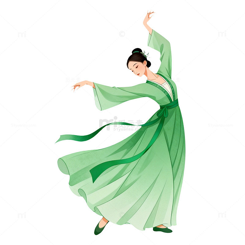 古典舞绿衣女子插画素材